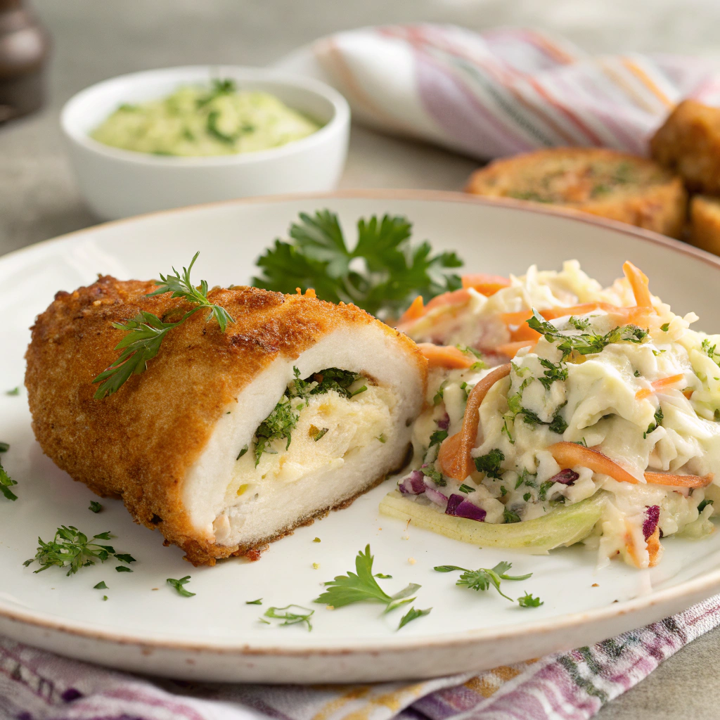 Homemade Chicken Kiev with Coleslaw