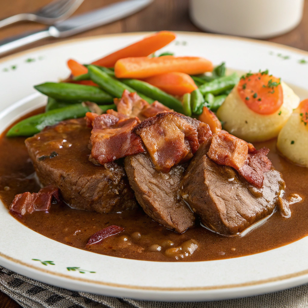 Lambs Fry with Bacon & Vegetables