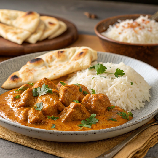 Butter Chicken with Rice and Naan